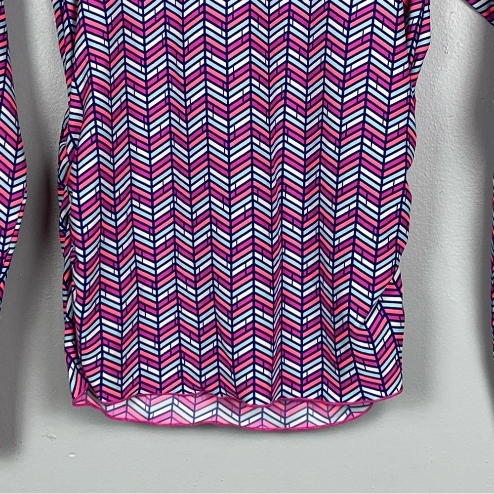 Coolibar girls pink chevron side ruched long sleeve UPF 50+ sun shirt, medium